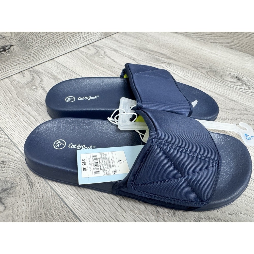 Cat & Jack Kids' Kris Sport Slide Sandals, Small - Navy Blue size L (4/5)